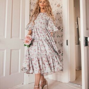 JessaKae Wandering Willoughby Blue Floral Midi Dress